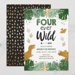 Vier keer Wild Dino Boy Gold Dinosaur Birthday Kaart
