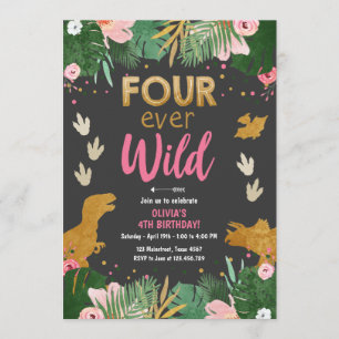 Vier keer Wild Dino Girl Pink Dinosaur Birthday Kaart