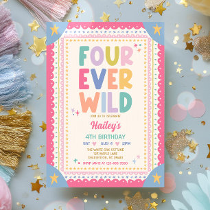 Vier keer Wilde Whimsical Meisje 4de Verjaardagsfe Kaart