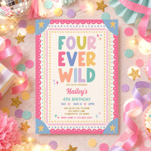 Vier keer Wilde Whimsical Meisje 4de Verjaardagsfe Kaart