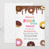 Vier keer zoete verjaardag, liefje 4e donut thema kaart (Voorkant / Achterkant)