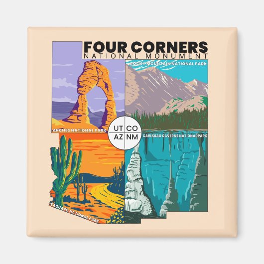 Vier kernen nationaal monument met nationale parke magneet (Voorkant)