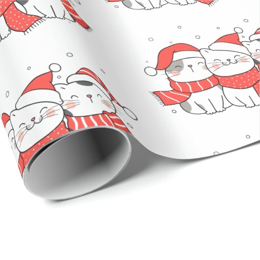 Vier kerst katachtigen cadeaupapier (Rol Hoek)