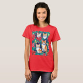 Vier Kerst Tabby Katten Met Poinsettia'S T-shirt (Voorkant volledig)