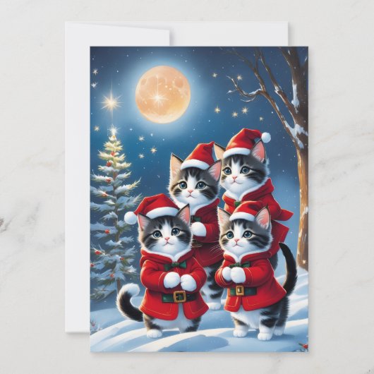 Vier kerstkatten feestdagenkaart (Voorkant)