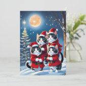 Vier kerstkatten feestdagenkaart (Staand voorkant)