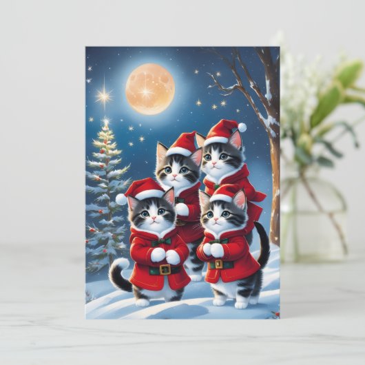 Vier kerstkatten feestdagenkaart (Staand voorkant)