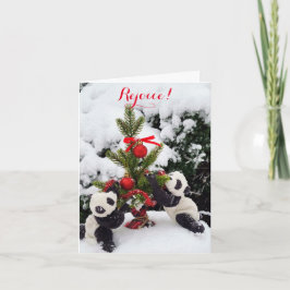 Vier Kerstmis Nieuwjaar Panda's in het spel Feestdagen Kaart