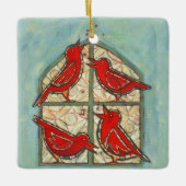 Vier kerstversiering met de titel Birds Keramisch Ornament (Voorkant)