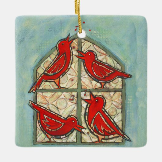 Vier kerstversiering met de titel Birds Keramisch Ornament (Voorkant)