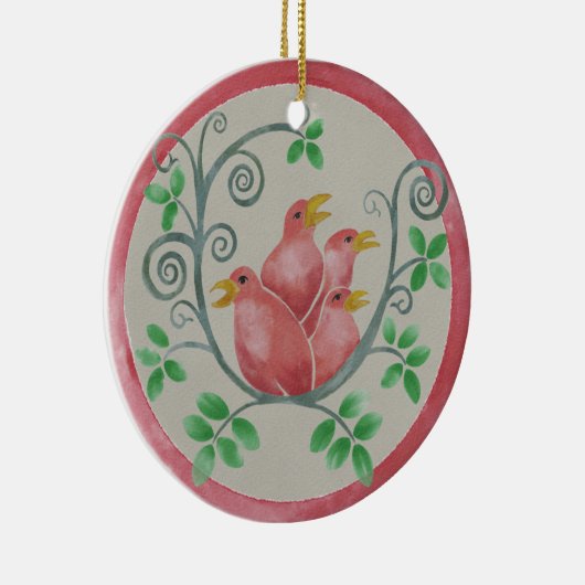 Vier kerstversiering voor de viering van vogels keramisch ornament (Rechts)