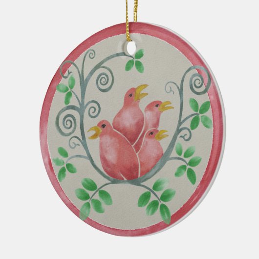 Vier kerstversiering voor de viering van vogels keramisch ornament (Links)