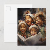 Vier kinderen zingen AI Assisted Art Christmas Feestdagenkaart (Voorkant / Achterkant)