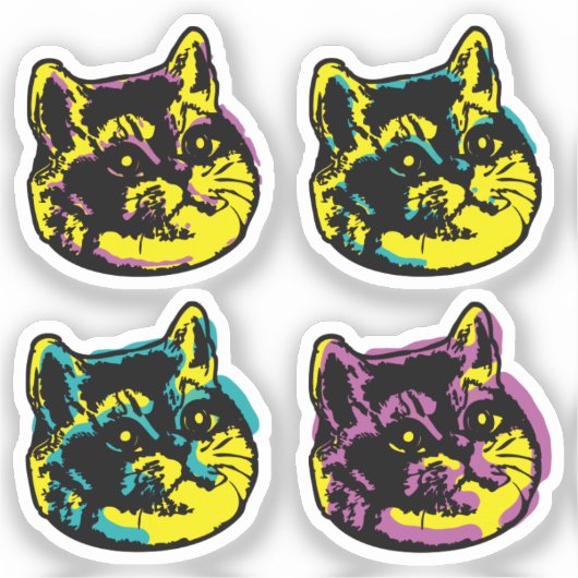 Vier Kittens Cat Lover Window Decal Pop Art Sticker (Voorkant)