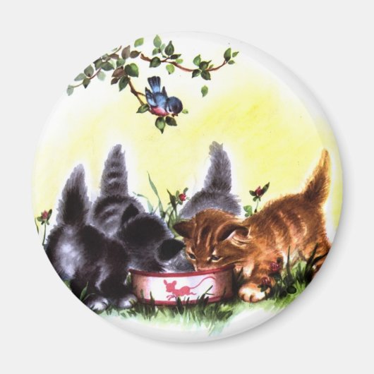 Vier kittens feesten kunstwerk magneet (Voorkant)