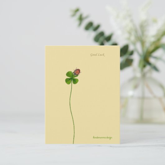 Vier klaver en ladybug - Goed Luck Briefkaart (Staand voorkant)