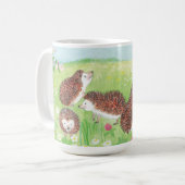 Vier kleine egel in de bloeiende wei koffiemok (Voorkant links)