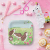 Vier kleine egel in de bloeiende wei papieren bordje (Feest)