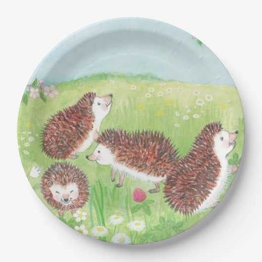 Vier kleine egel in de Meadow Papieren Bordje (Voorkant)
