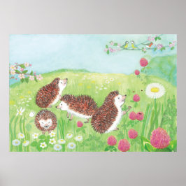 Vier kleine egel in de Meadow Poster
