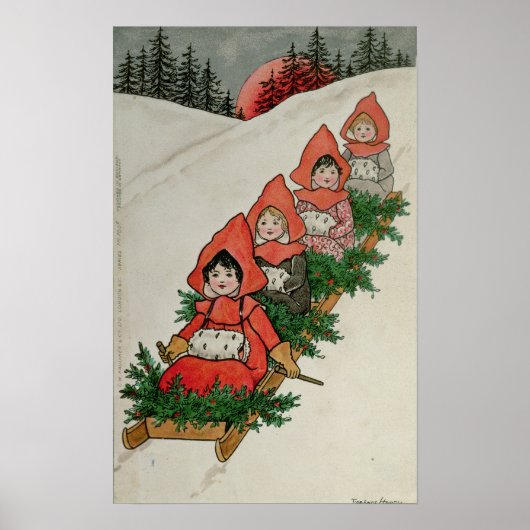 Vier kleine meisjes in een Sledge Poster (Voorkant)