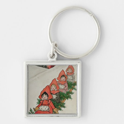 Vier kleine meisjes in een Sledge Sleutelhanger (Voorkant)