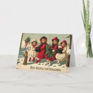 - Vier kleine meisjes met kerst, Feestdagen Kaart