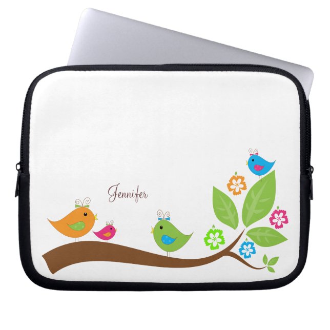 Vier kleine vogels laptop sleeve (Voorkant)