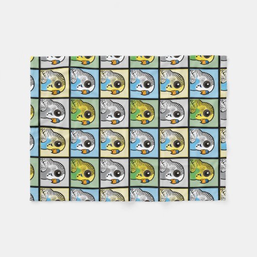 Vier Kleur Budgies Fleece Deken (Voorkant (Horizontaal))