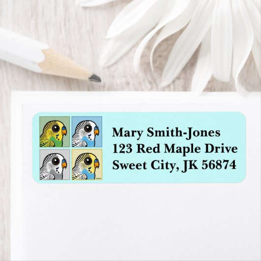 Vier kleuren Budgies Etiket (Insitu)