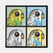 Vier kleuren Budgies Magneet (Voorkant)