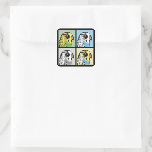 Vier kleuren Budgies Vierkante Sticker (Tas)