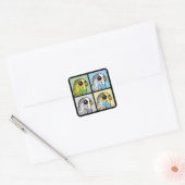 Vier kleuren Budgies Vierkante Sticker (Envelop)