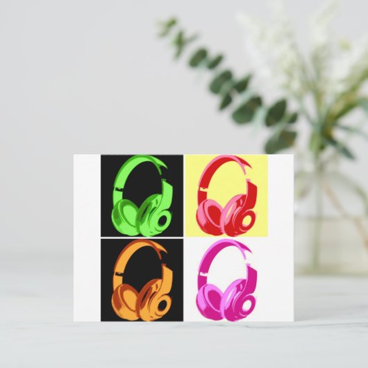 Vier kleuren Hoofdtelefoon Pop Kunsthoofd Telefoon Briefkaart (Staand voorkant)