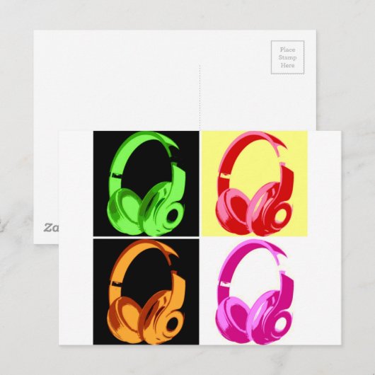 Vier kleuren Hoofdtelefoon Pop Kunsthoofd Telefoon Briefkaart (Voorkant / Achterkant)