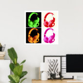 Vier kleuren Hoofdtelefoon Pop Kunsthoofd Telefoon Poster (Thuiskantoor)