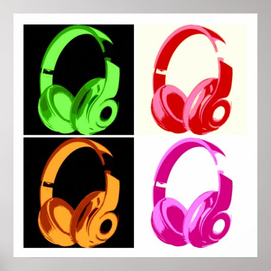 Vier kleuren Hoofdtelefoon Pop Kunsthoofd Telefoon Poster (Voorkant)