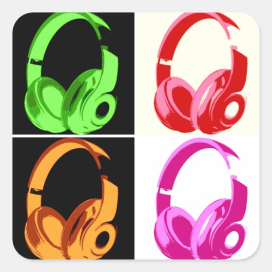 Vier kleuren Hoofdtelefoon Pop Kunsthoofd Telefoon Vierkante Sticker (Voorkant)