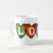 Vier kleuren Love Hearts Design Koffiemok (Voorkant links)