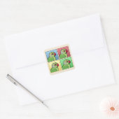 Vier kleuren parkiet met Rozen ringen Vierkante Sticker (Envelop)