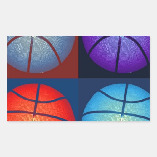 Vier kleuren Pop Art Basketbal Rechthoekige Sticker (Voorkant)