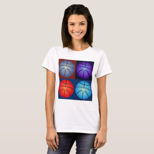 Vier kleuren Pop Art Basketbal T-shirt (Voorkant volledig)