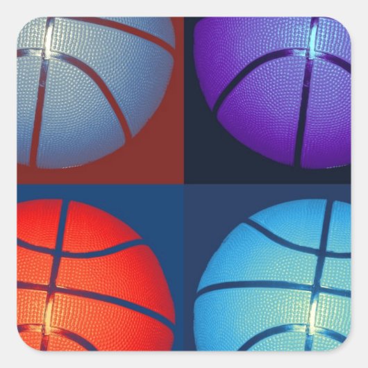 Vier kleuren Pop Art Basketbal Vierkante Sticker (Voorkant)
