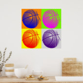 Vier kleuren Pop Art Basketball Retro Style Poster (Keuken)