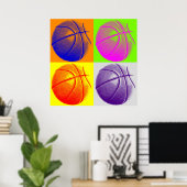 Vier kleuren Pop Art Basketball Retro Style Poster (Thuiskantoor)