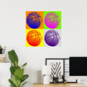 Vier kleuren Pop Art Basketball Retro Style Poster (Thuiskantoor)
