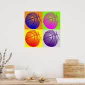 Vier kleuren Pop Art Basketball Retro Style Poster (Keuken)