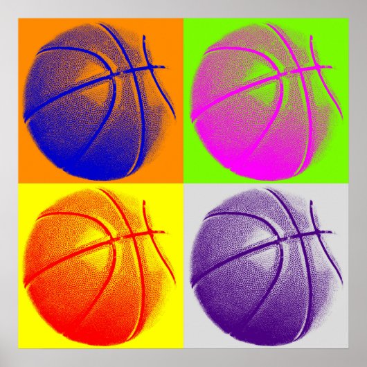 Vier kleuren Pop Art Basketball Retro Style Poster (Voorkant)