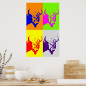 Vier kleuren Pop Art Bison Buffalo Art Poster (Keuken)