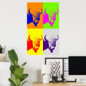 Vier kleuren Pop Art Bison Buffalo Art Poster (Thuiskantoor)